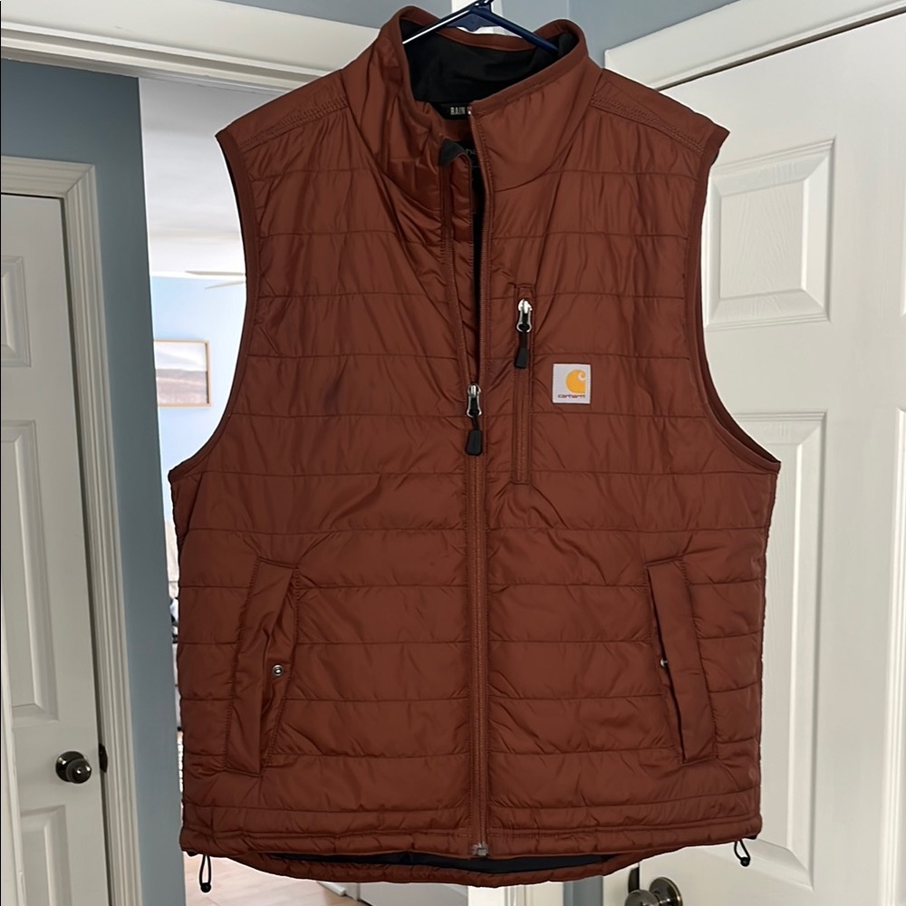 Carhartt Brown Quilted Vest with Stand-Up Collar